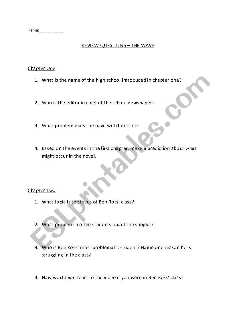 The Wave Review Questions worksheet
