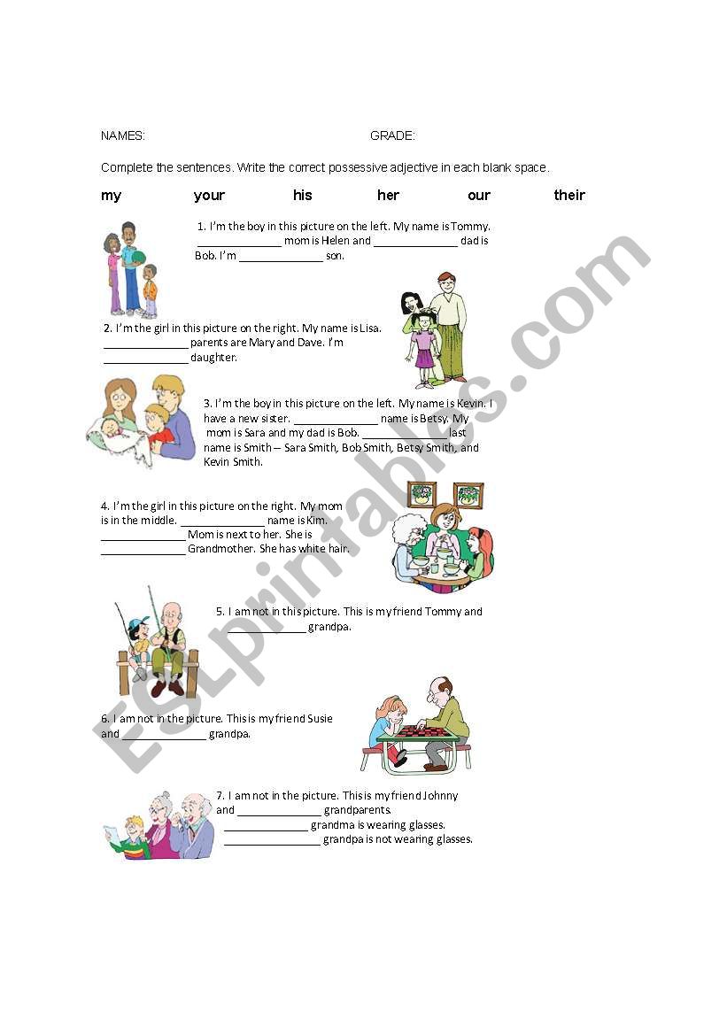 possessive adjectives worksheet