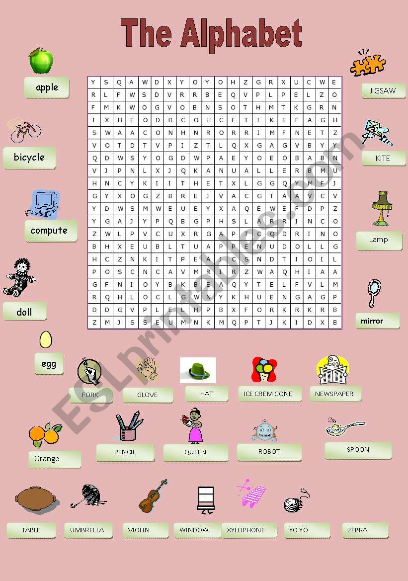 crossword puzzle THE ALPHABET worksheet