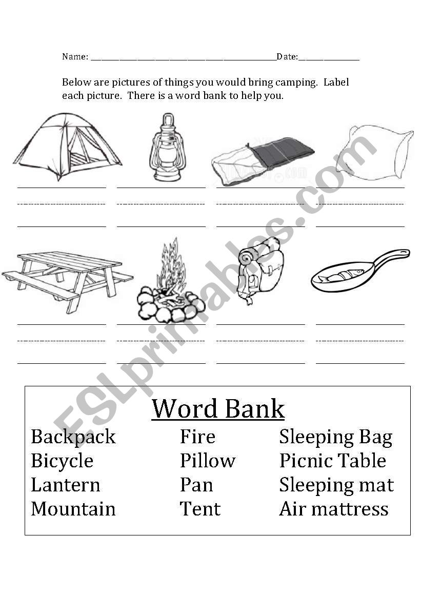 Camping Match worksheet