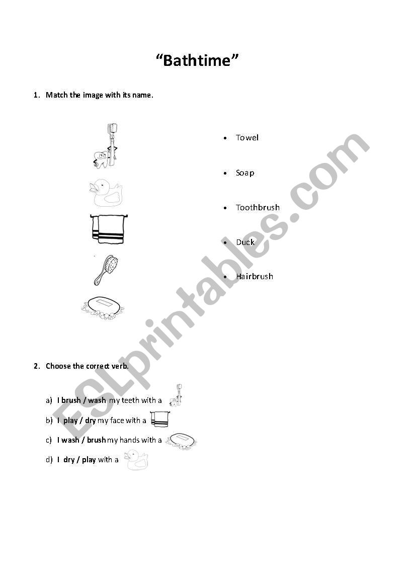 bath time worksheet