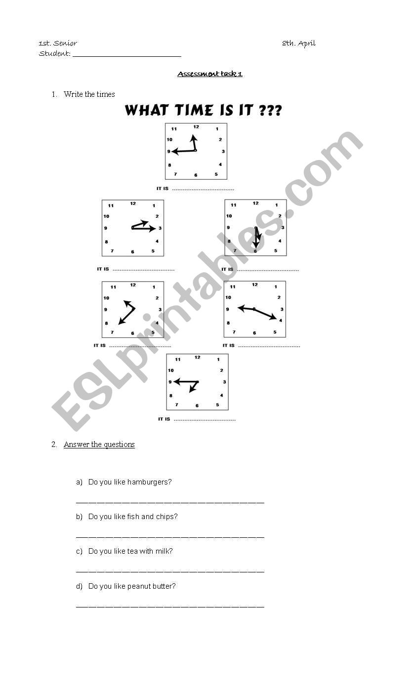 the time worksheet