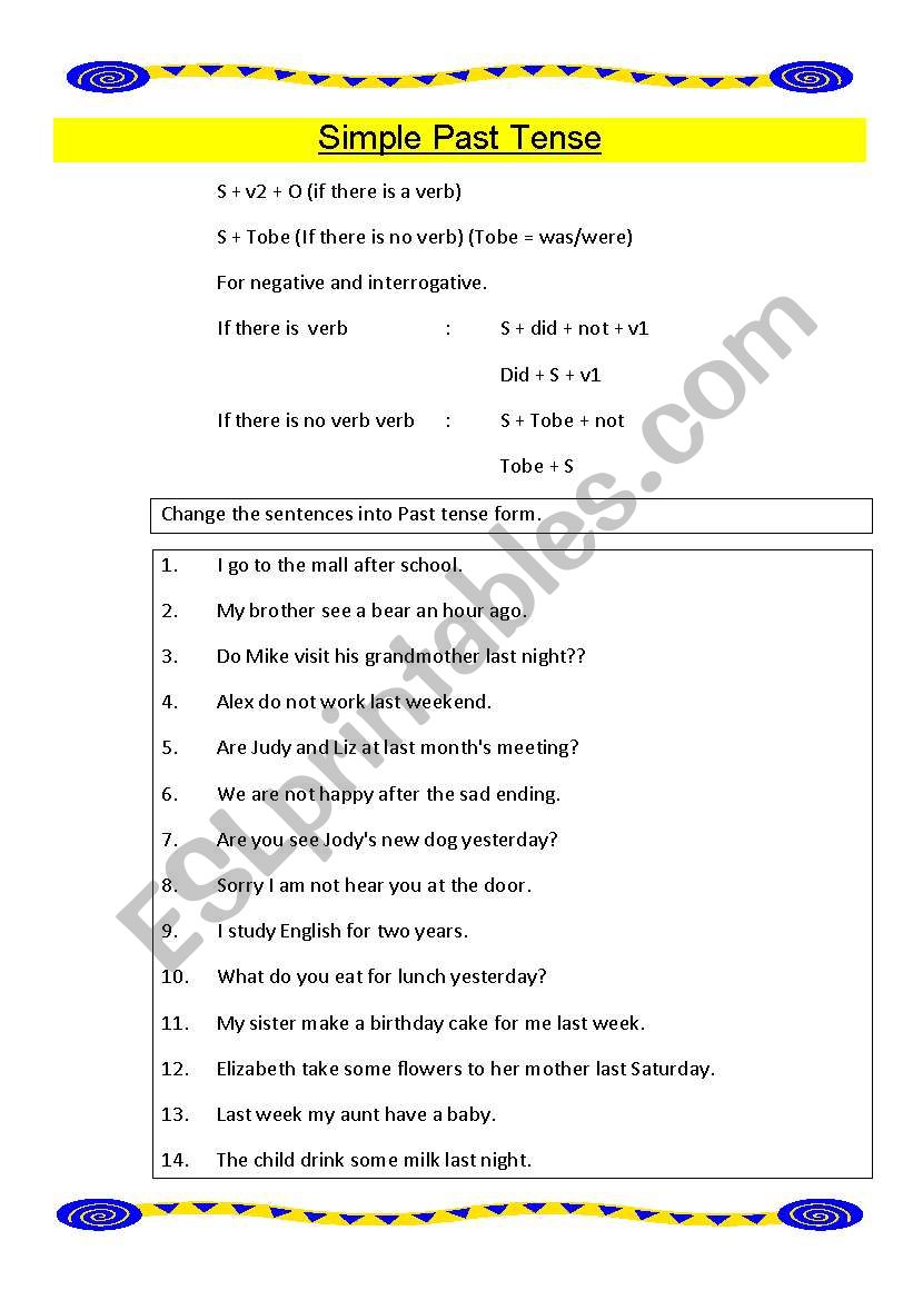 Simple Past tense worksheet