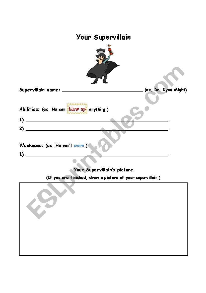 Make A Supervillain worksheet