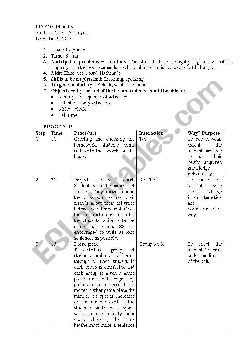 Daily routines worksheet