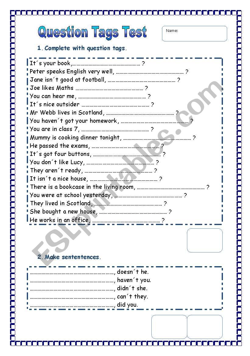 Tag Questions Test worksheet
