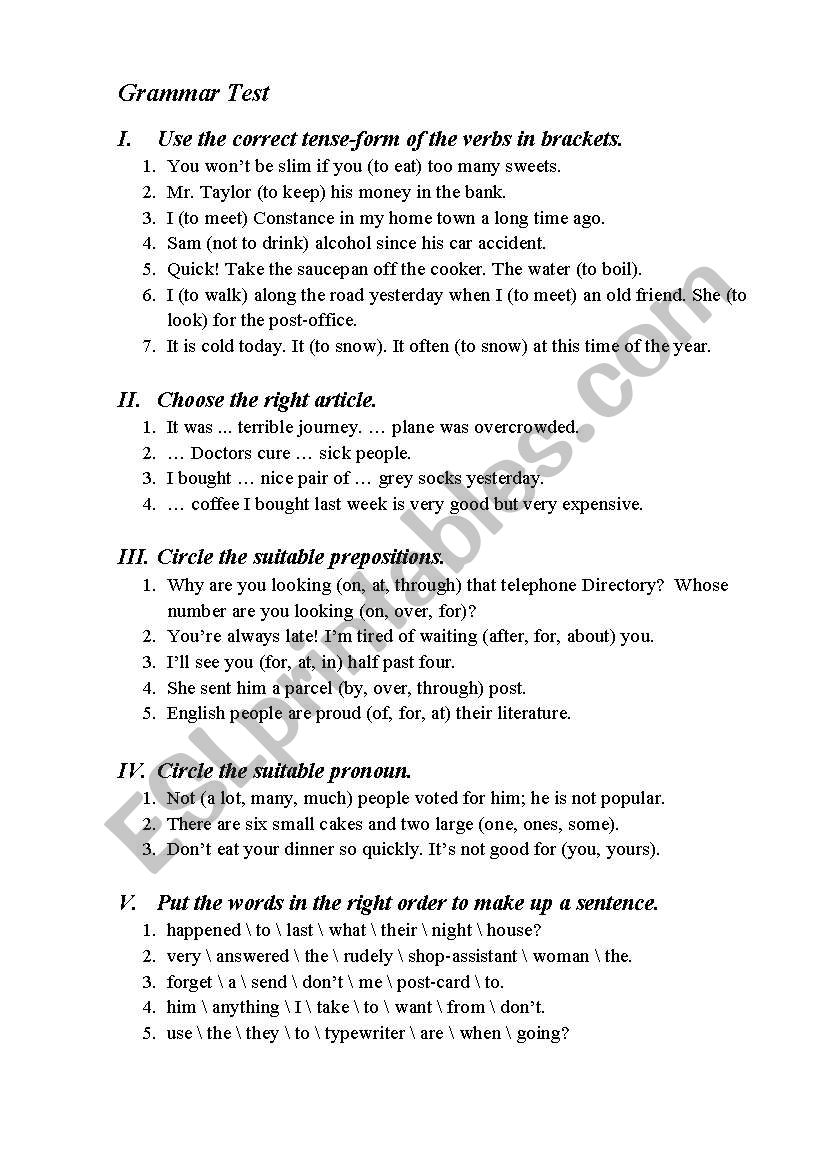 Grammar Test worksheet