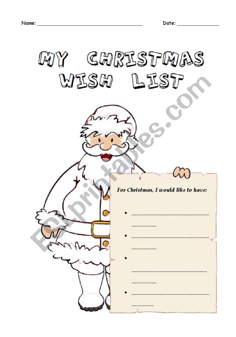 My Christmas Wish List worksheet