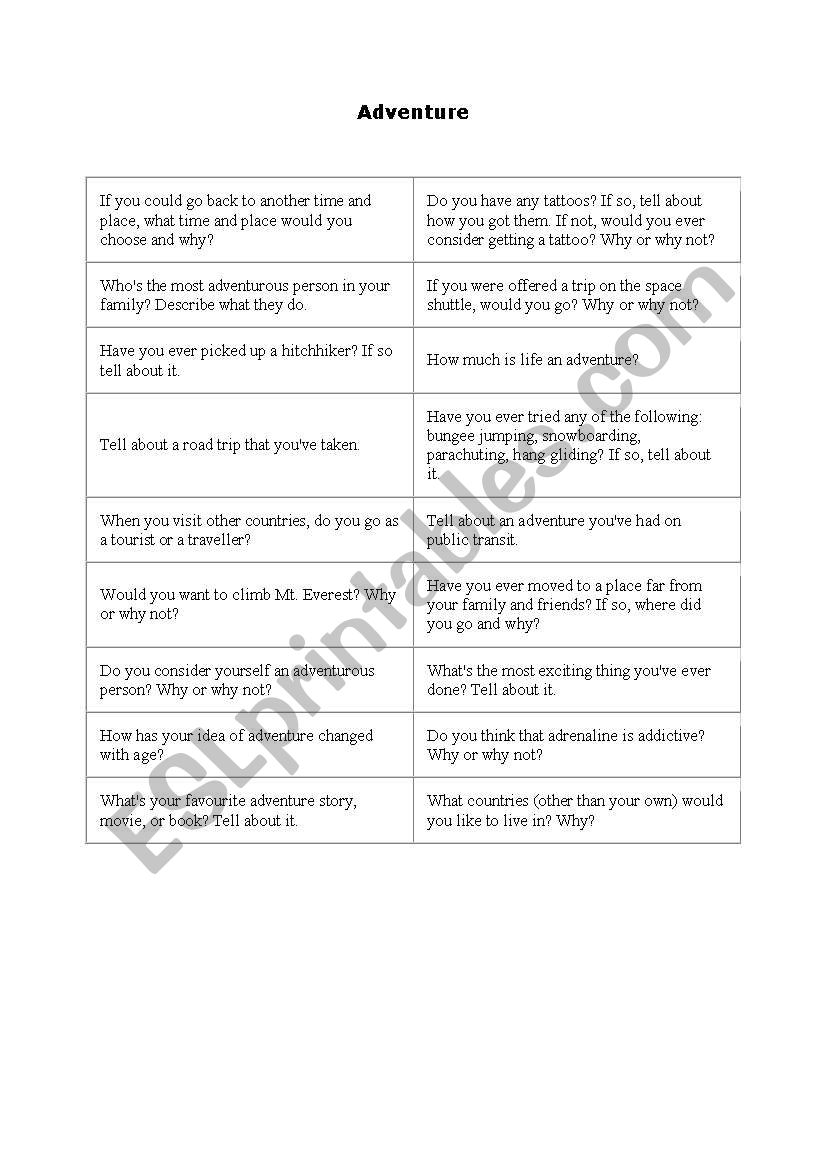 Adventure  worksheet