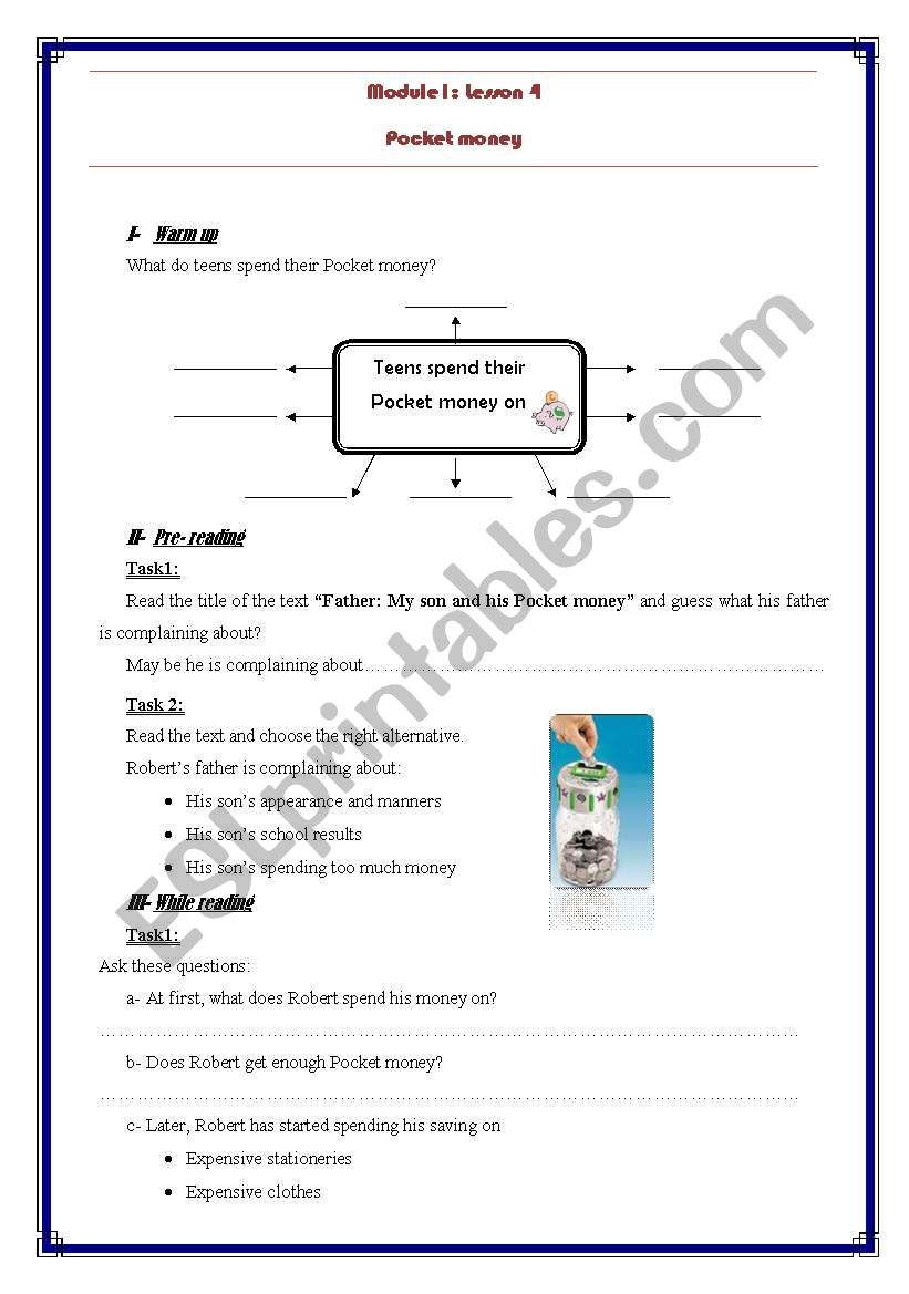 pocket money worksheet