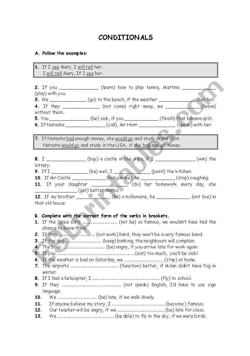 Conditionals worksheet