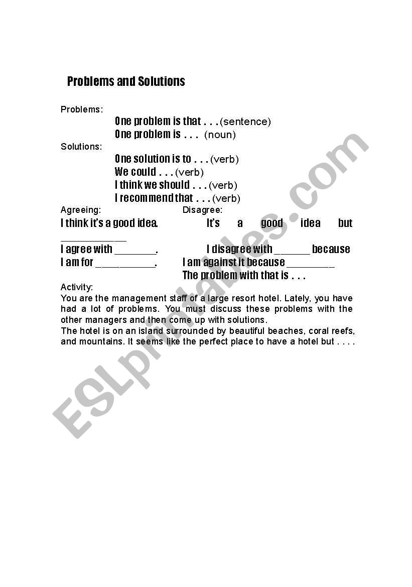 Problems and solutions worksheet