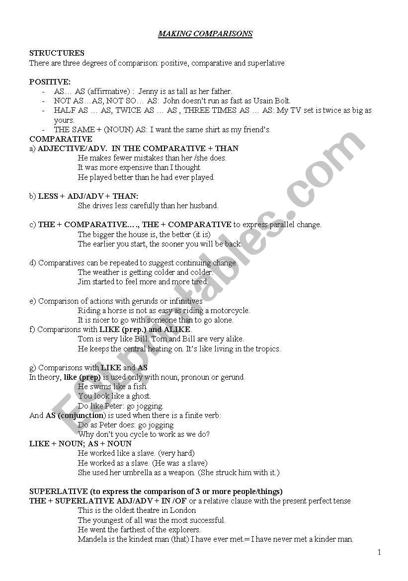 MAKING COMPARISONS worksheet