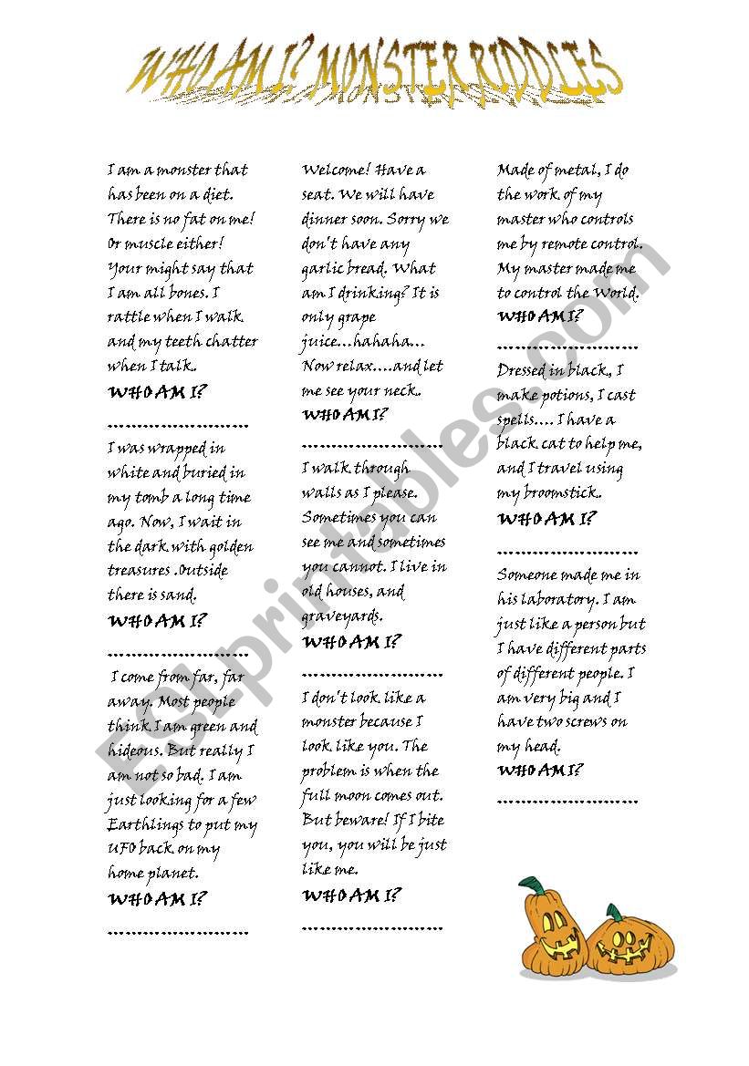 who am I? worksheet