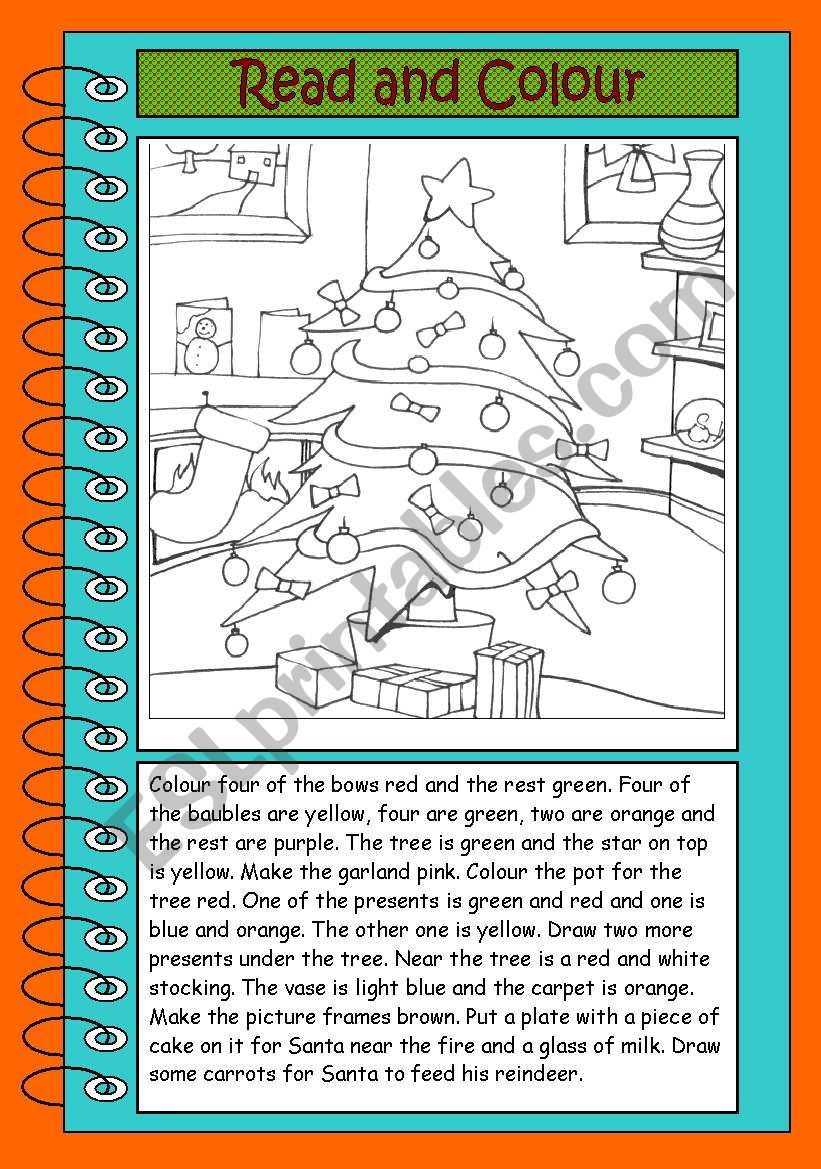 Christmas read and colour worksheet