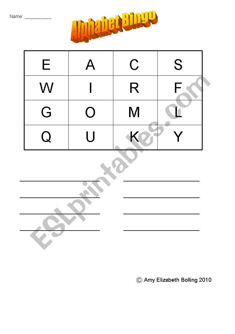 Alphabet Bingo worksheet