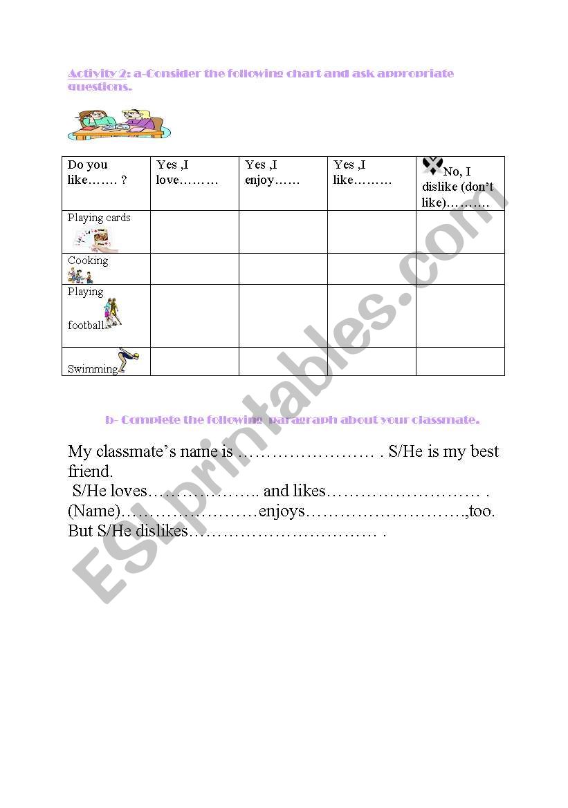 Hobbies worksheet