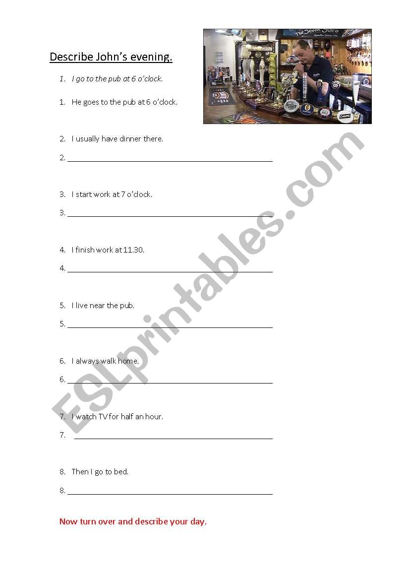 Describe Johns evening worksheet