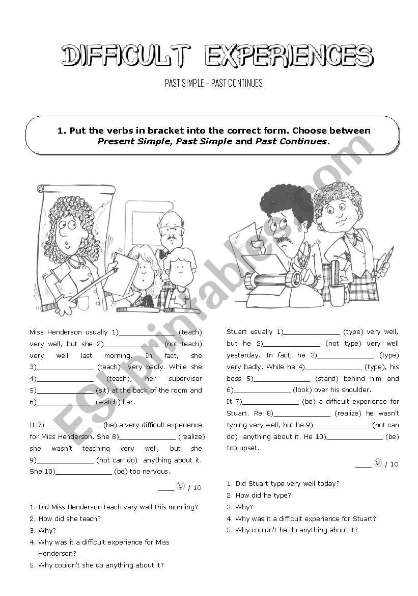 Difficult Experiences worksheet