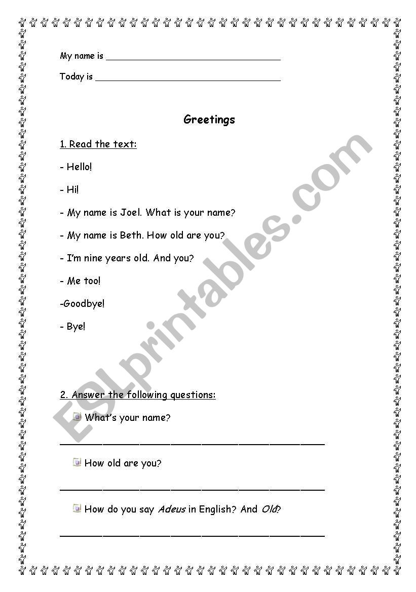 Greetings worksheet