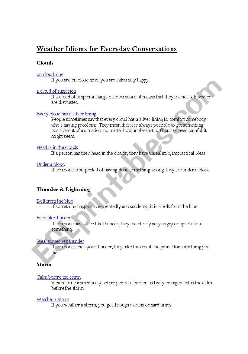 Weather Idioms for Everday use