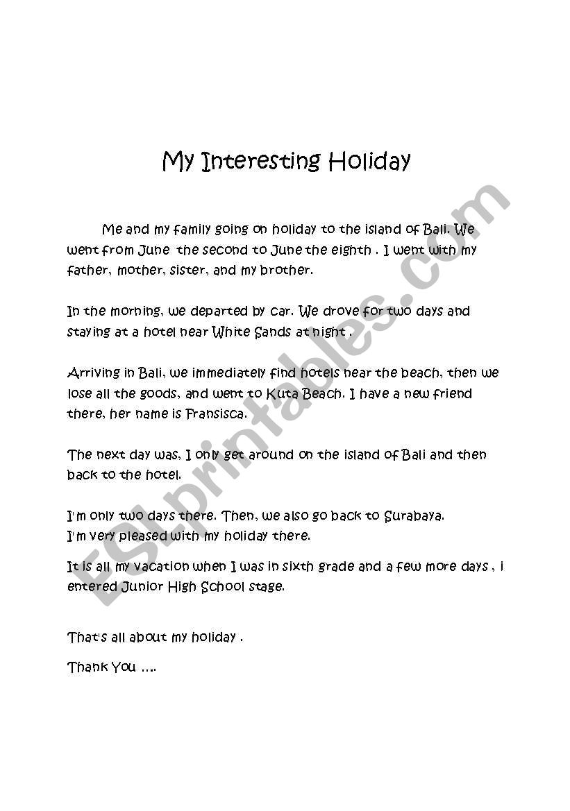 my interesting holiday worksheet