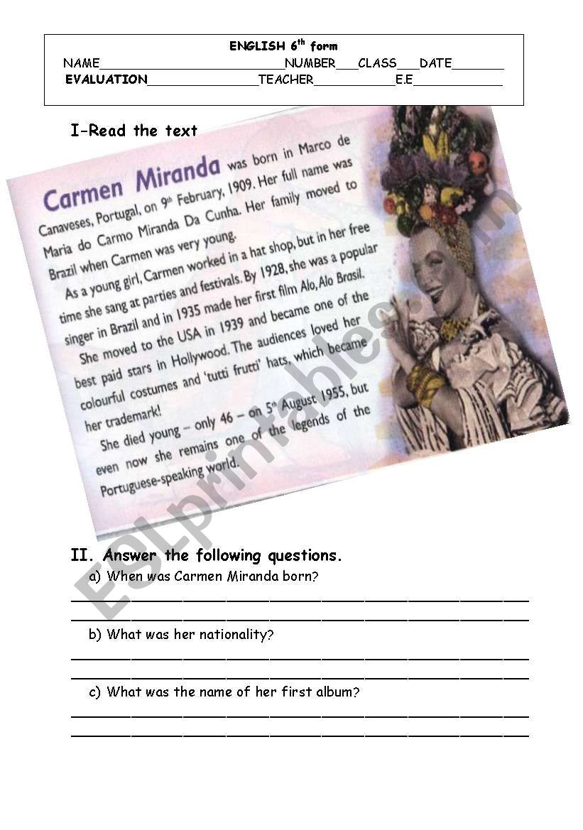 C. Miranda biography worksheet