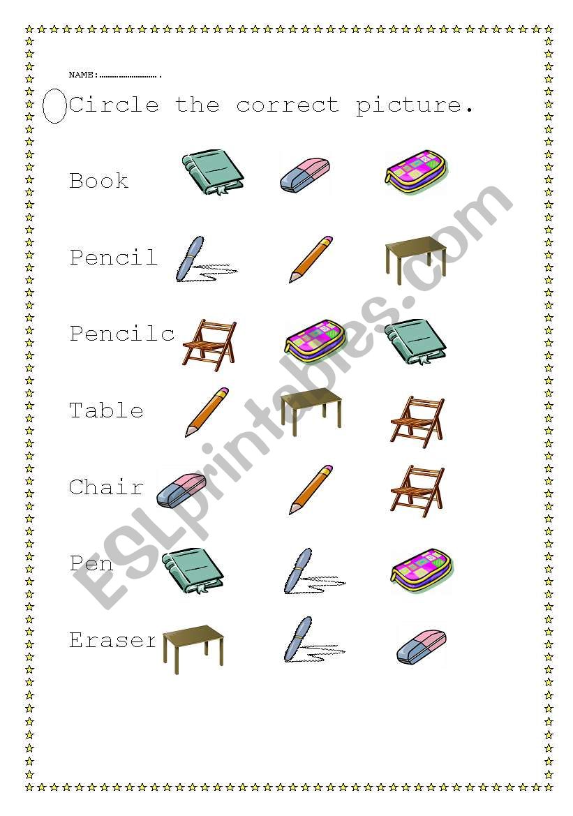 classroom objects worksheet