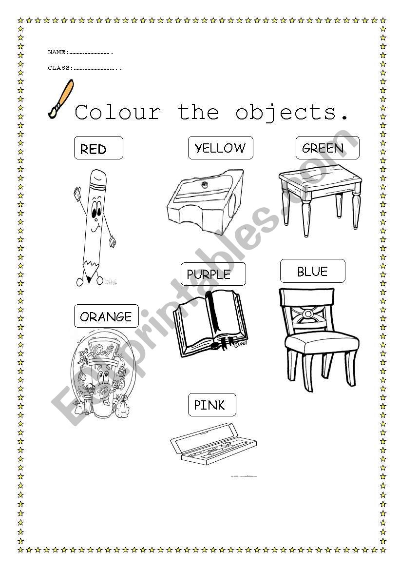 classroom objects and colours worksheet