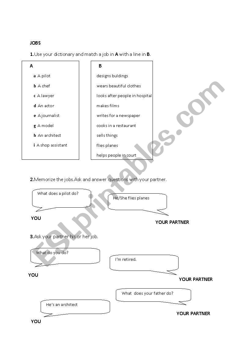 Jobs and times worksheet