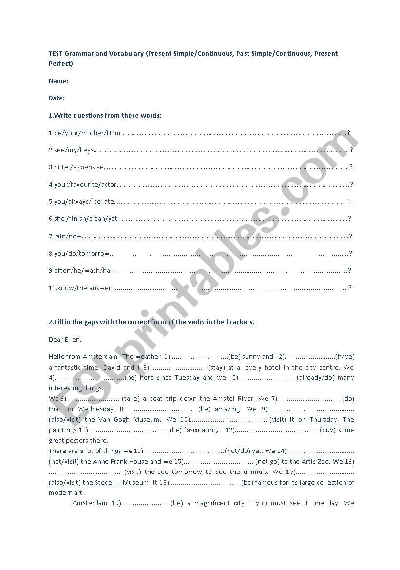 Grammar and Vocabulary Test for Beginners