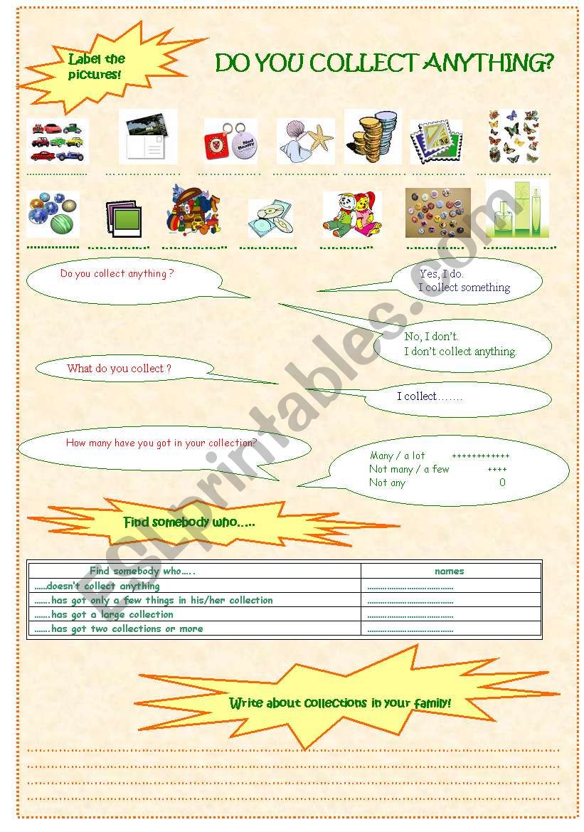 do you collect anything? worksheet