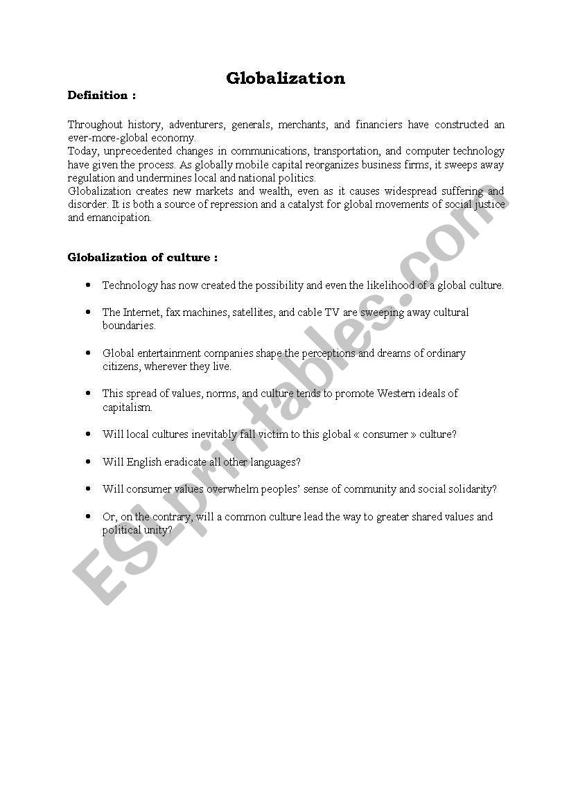 Globalization worksheet