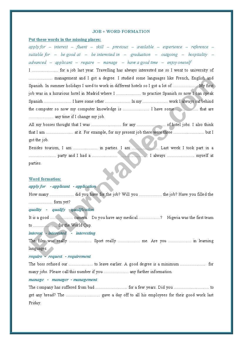 word-formation, job-relating vocabulary