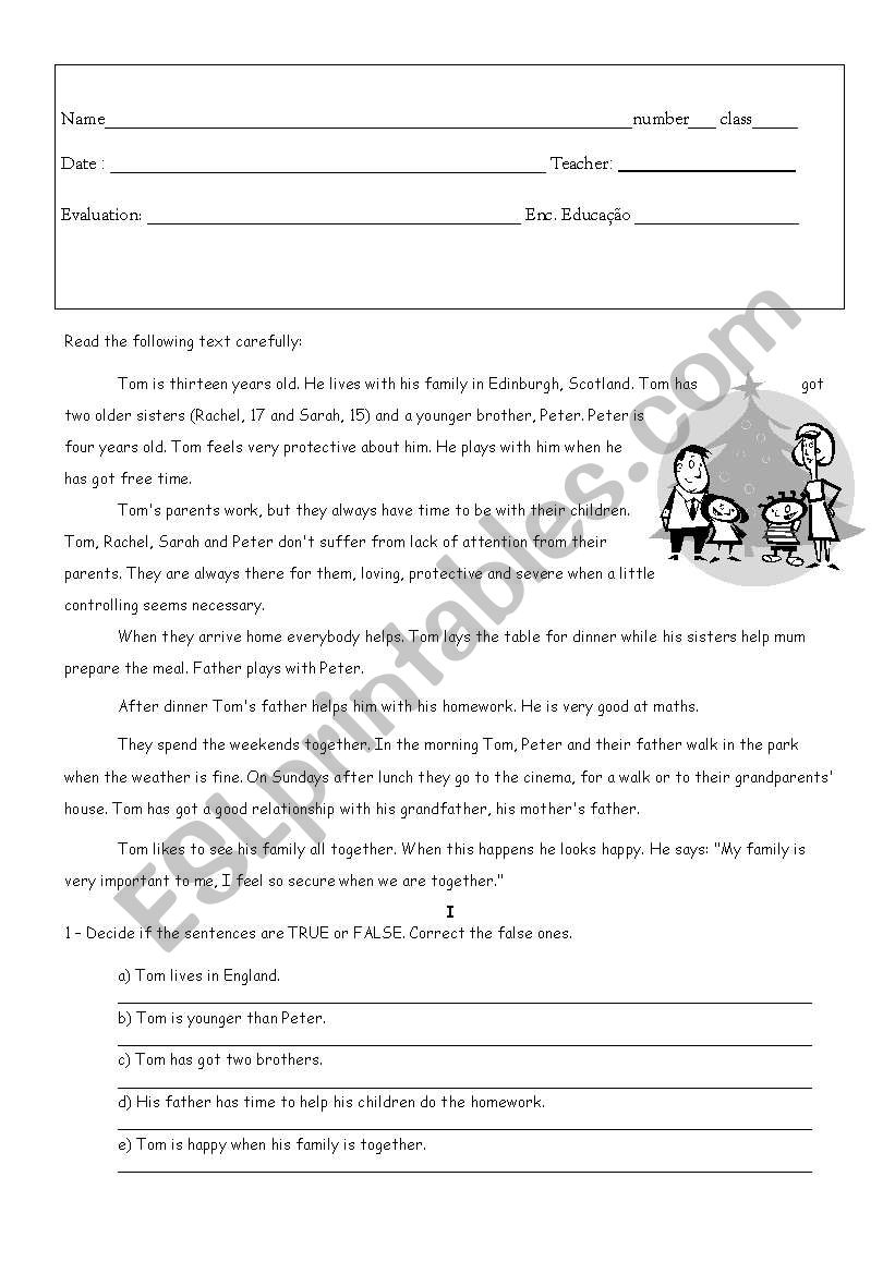 test on family vocabulary  worksheet