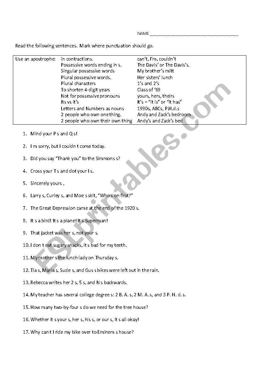 Punctuation Worksheet 02 worksheet