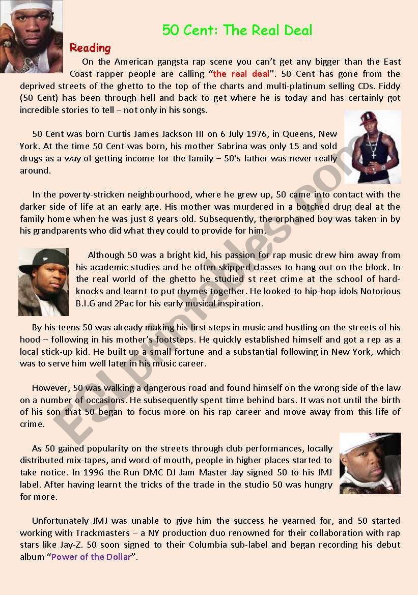 50 Cent: The Real Deal worksheet