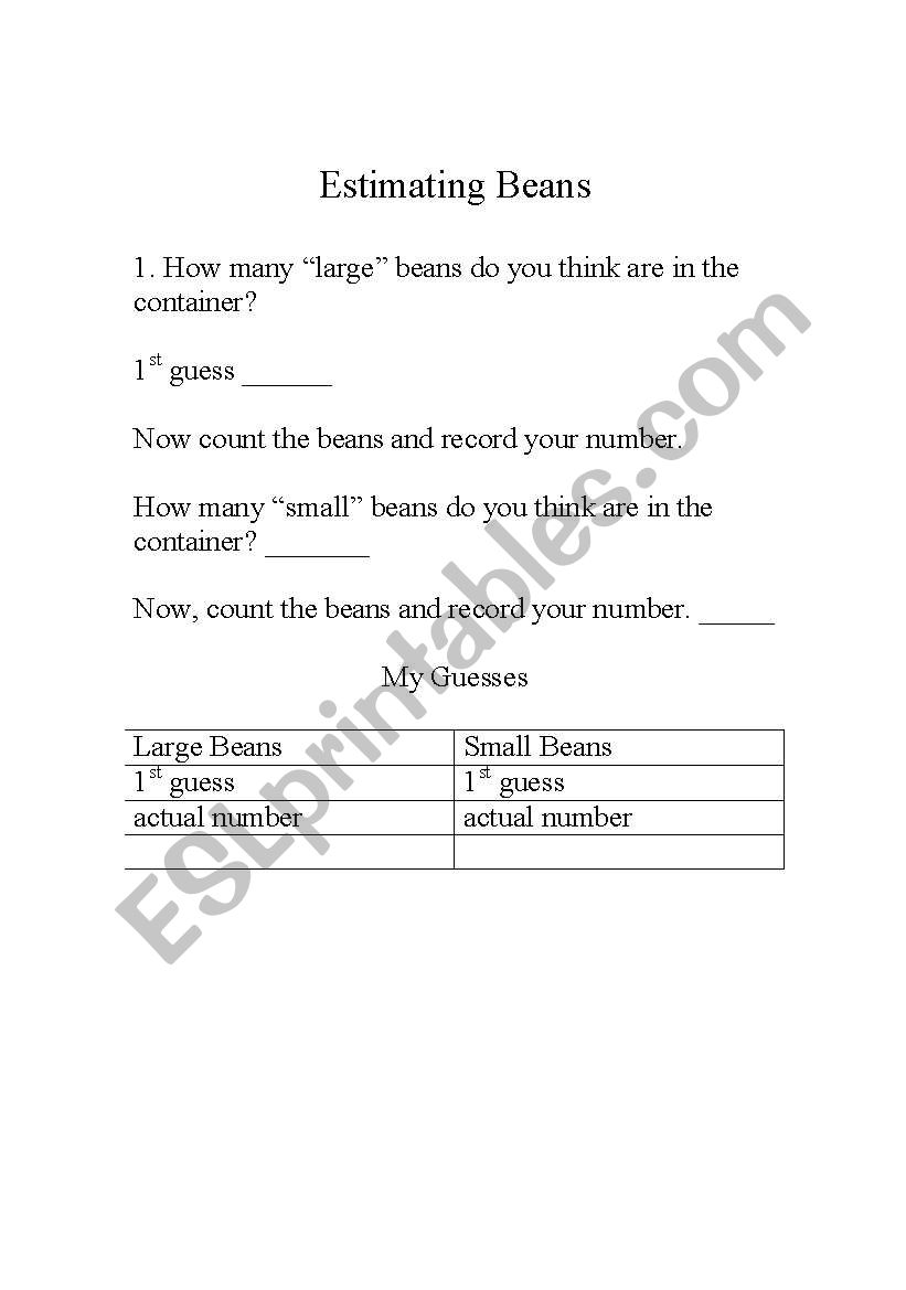 Estimating Beans worksheet