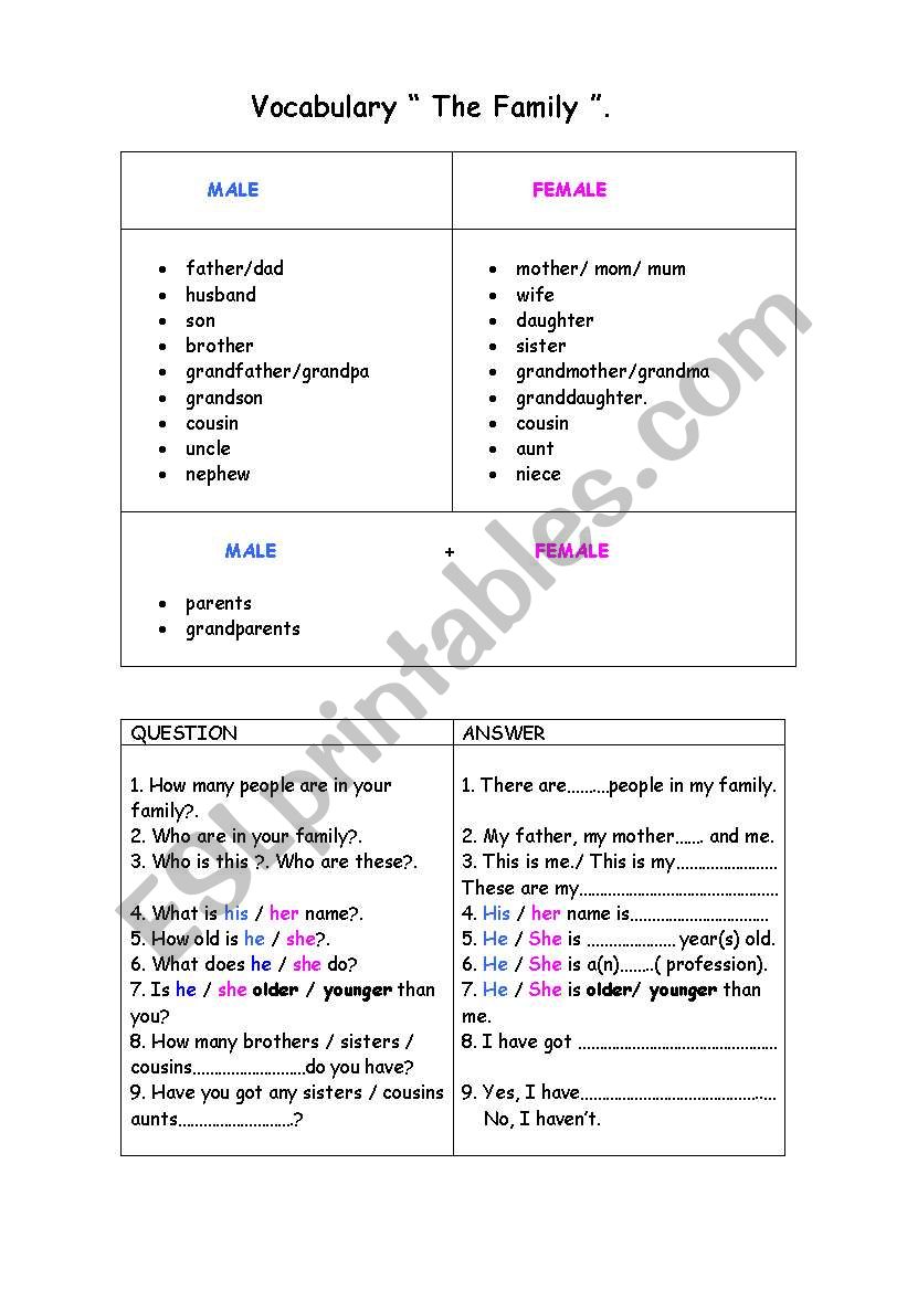 Lets talk about our family worksheet