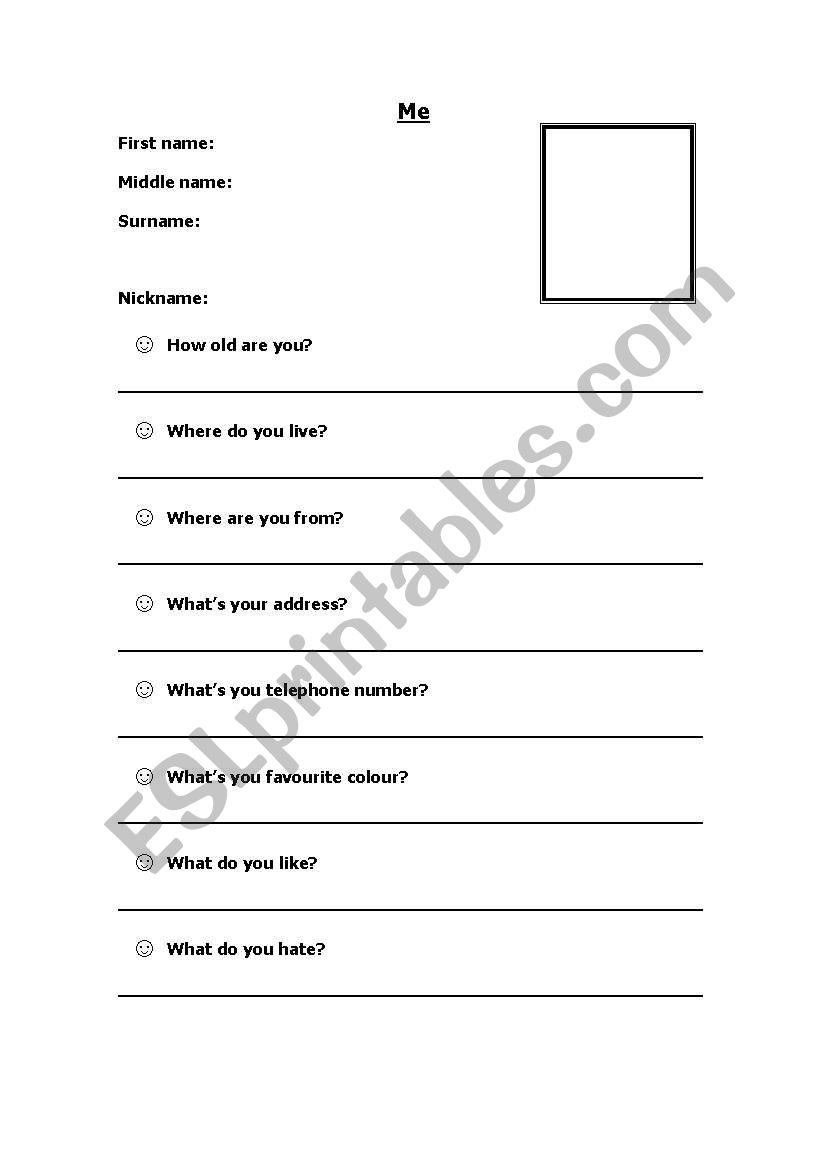 Me (profile) worksheet