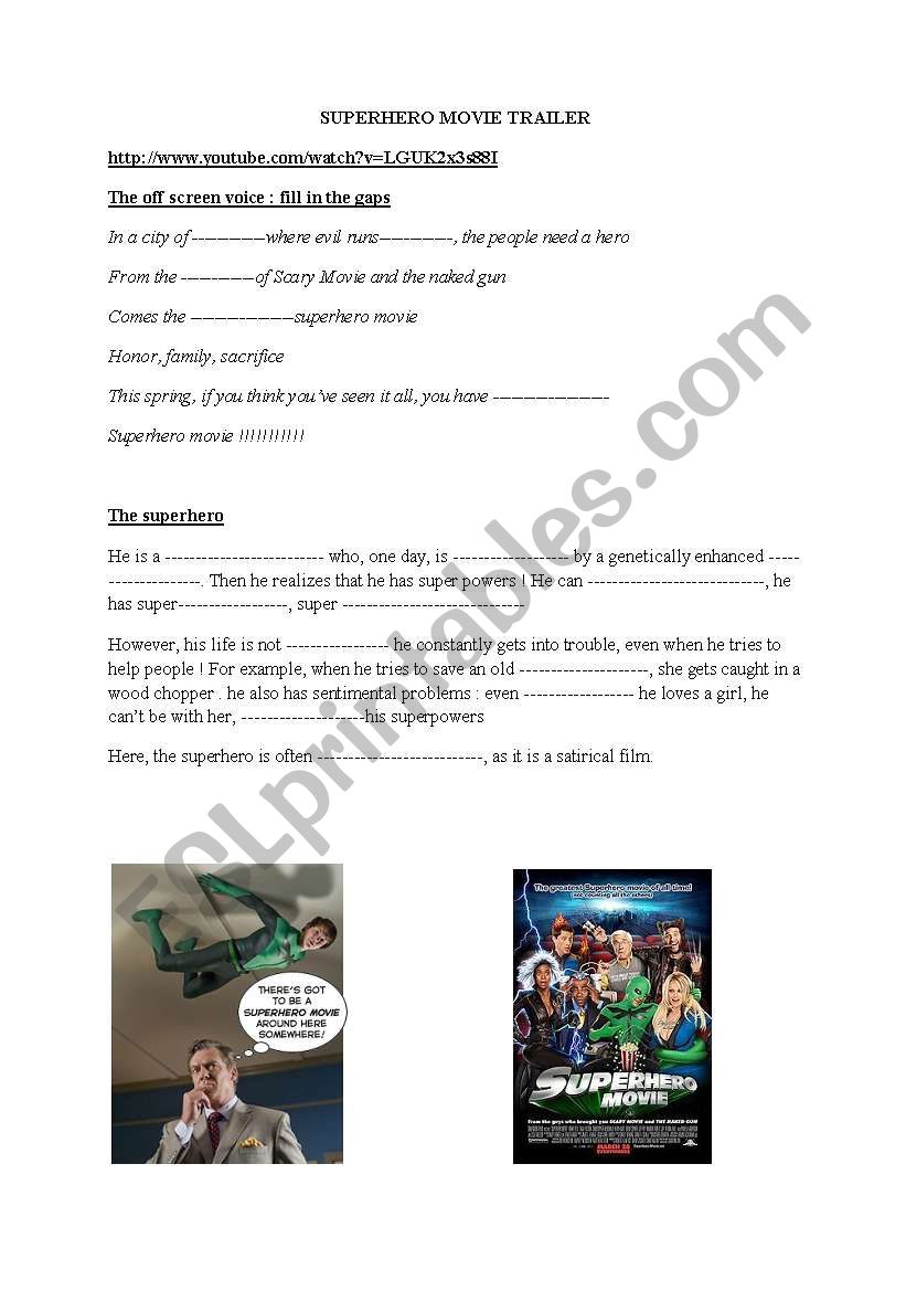 superhero movie trailer  worksheet