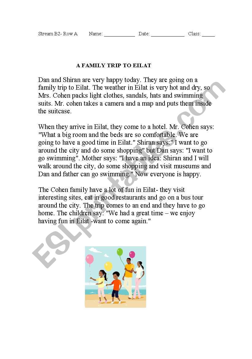 a reading passage about a family trip-editable