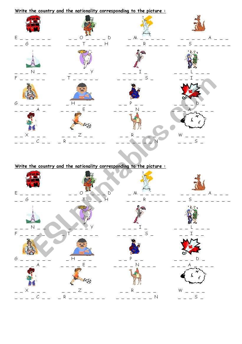 countries and nationalities worksheet