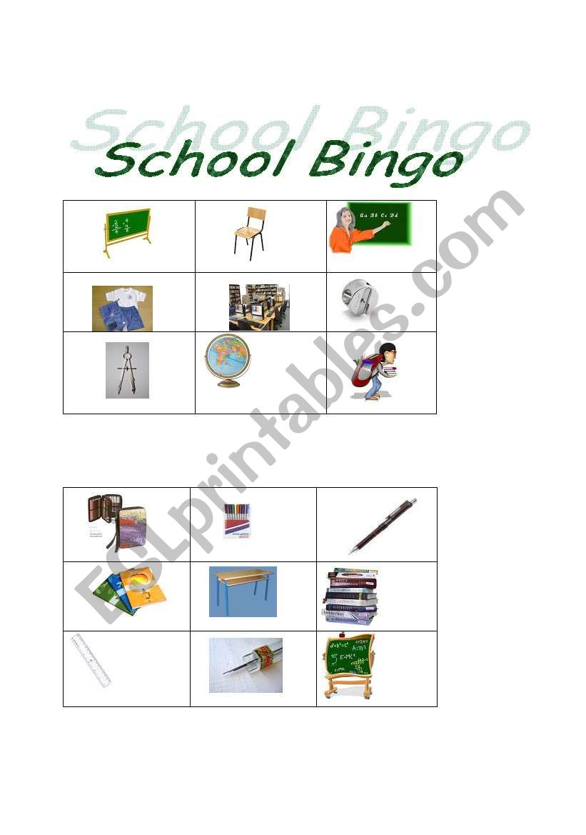 School bingo worksheet