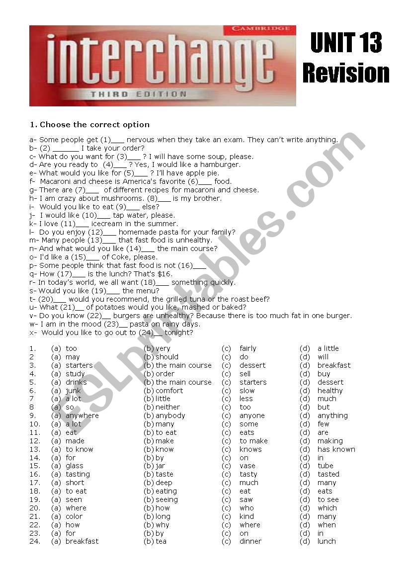 Revision Unit 13 worksheet