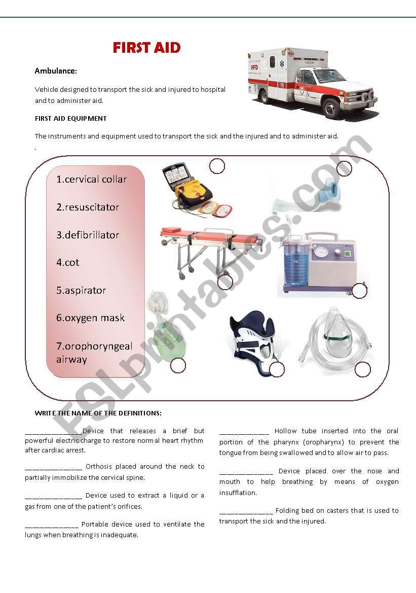 Hostpital: first aid worksheet