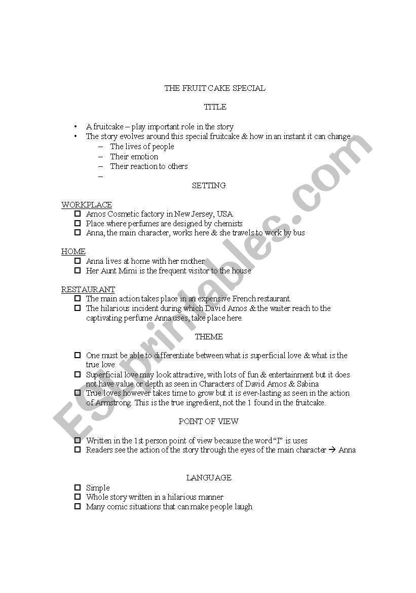 FRUITCAKE SPECIAL worksheet