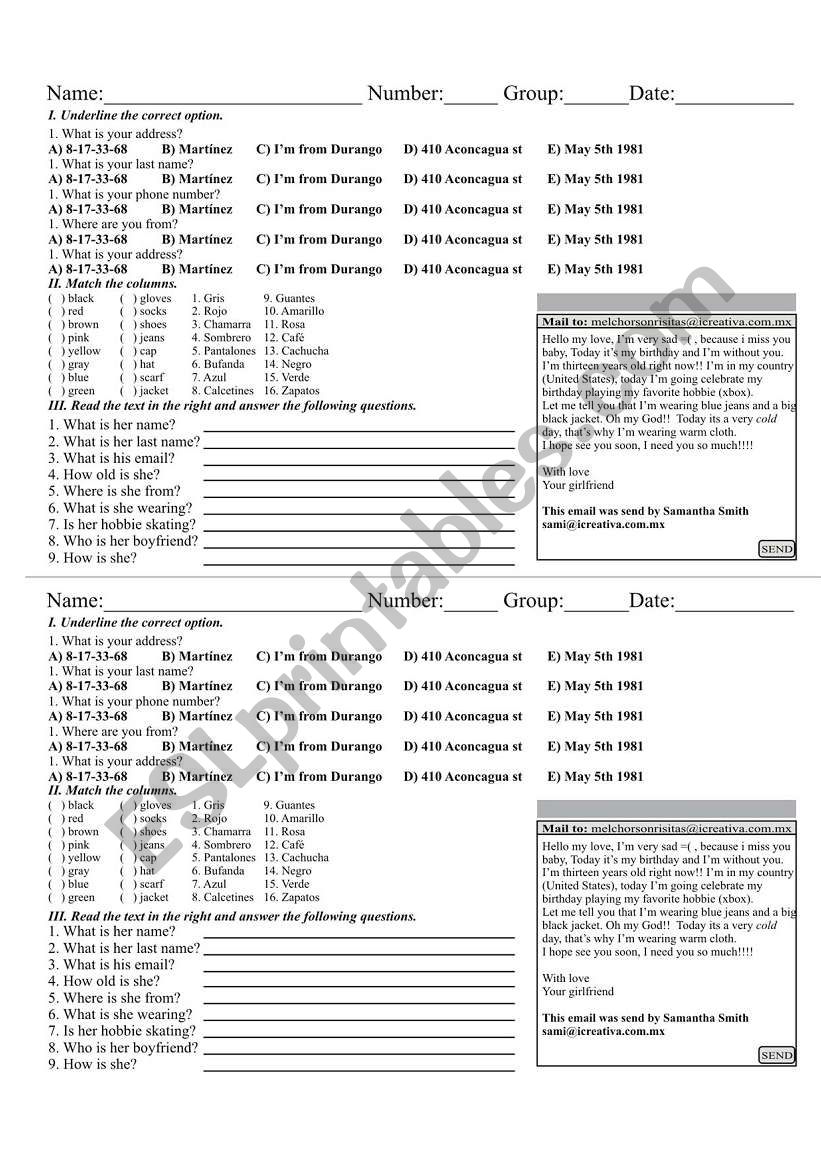 English doble basic test worksheet