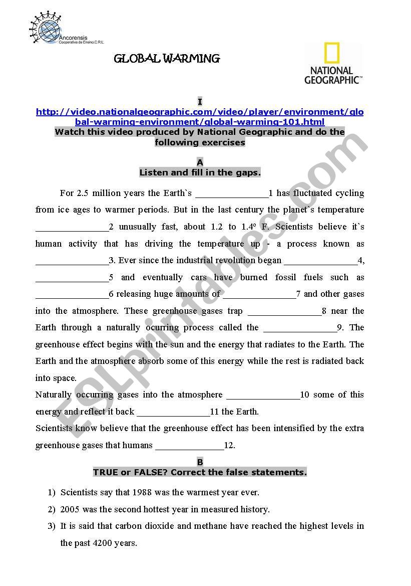 Global Warming worksheet