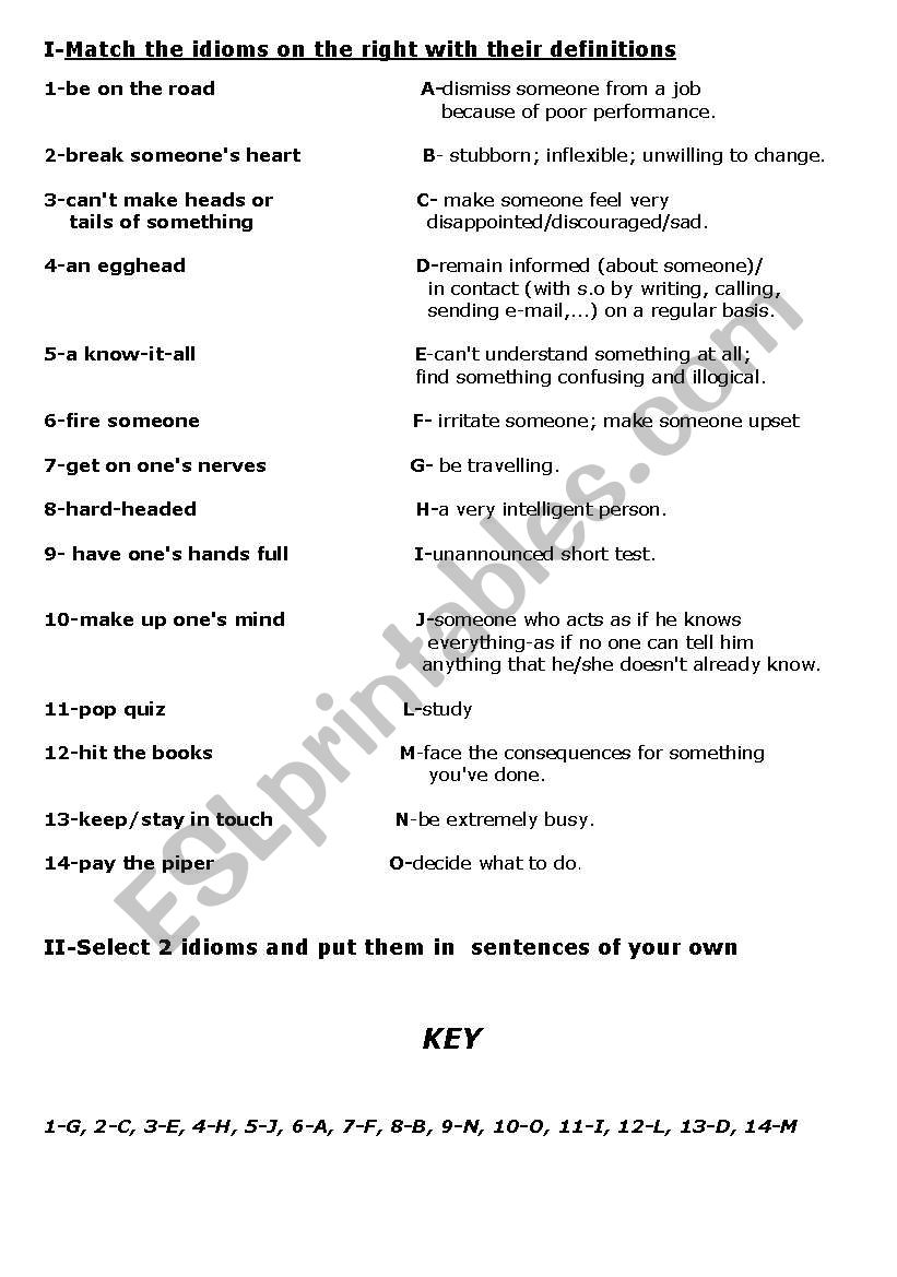 Interactive Quiz on Udioms worksheet